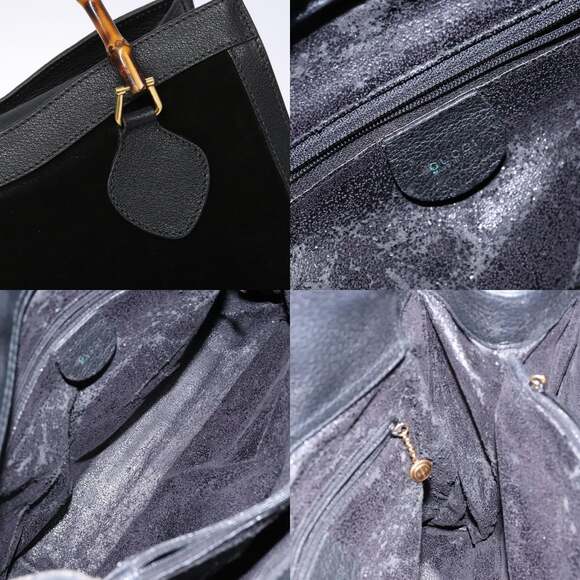 GUCCI Bamboo Hand Bag Suede Leather Black Gold 002 2853 0260 0 - Picture 11 of 13